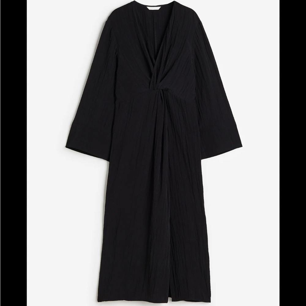 H&M Black Knot-Front Long Sleeve Midi Dress